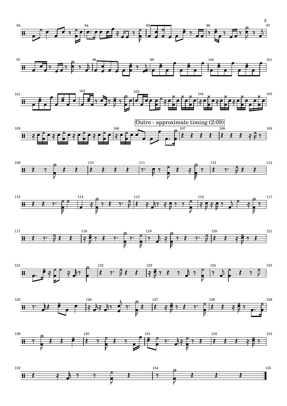 Drum score page 3: outro and ending