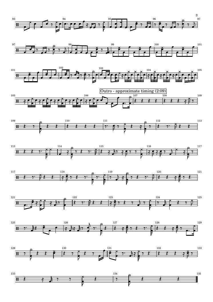 Drum score page 3: outro and ending